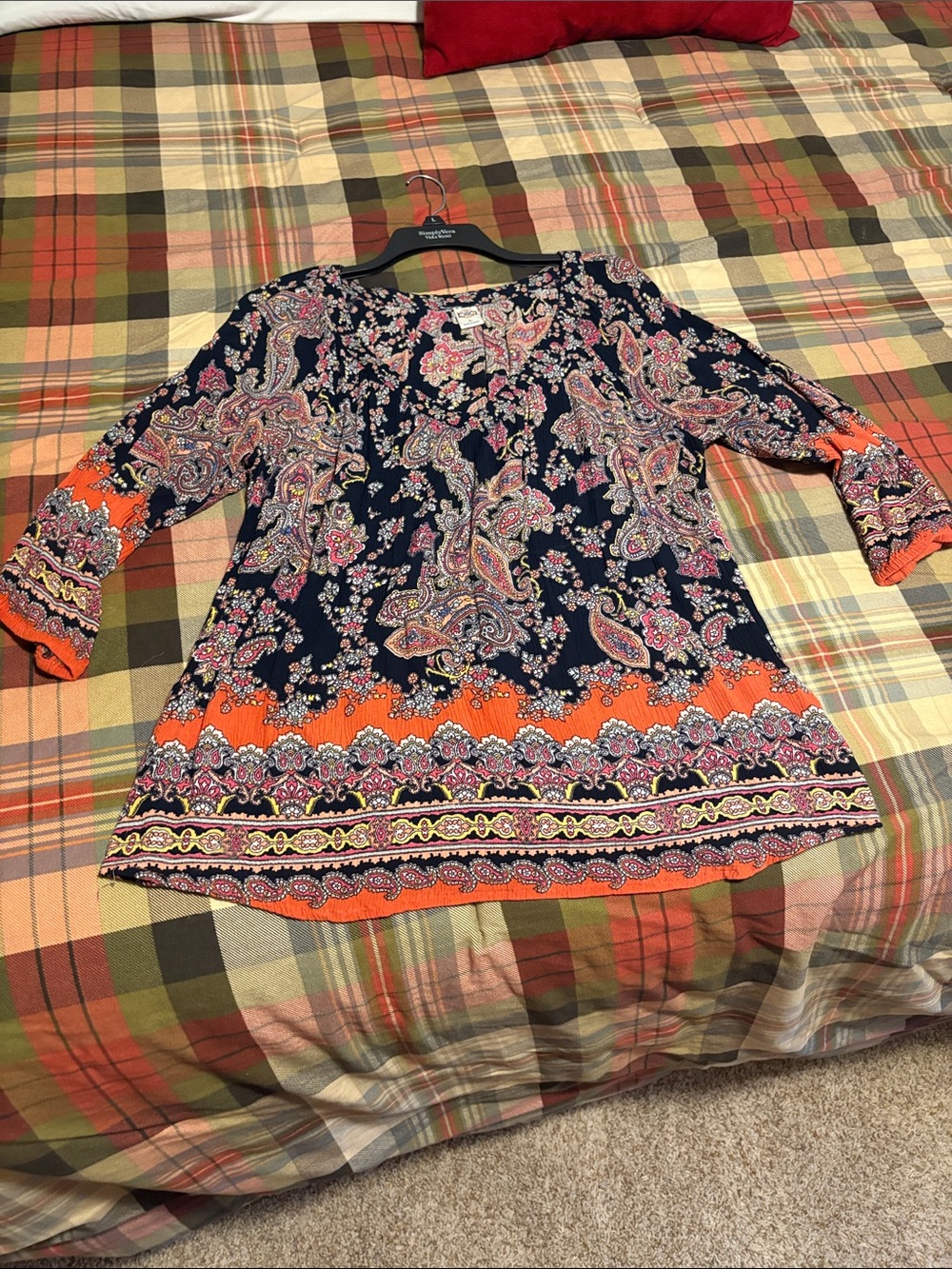 Bila Paisley Border Print Tunic in Navy and Orange